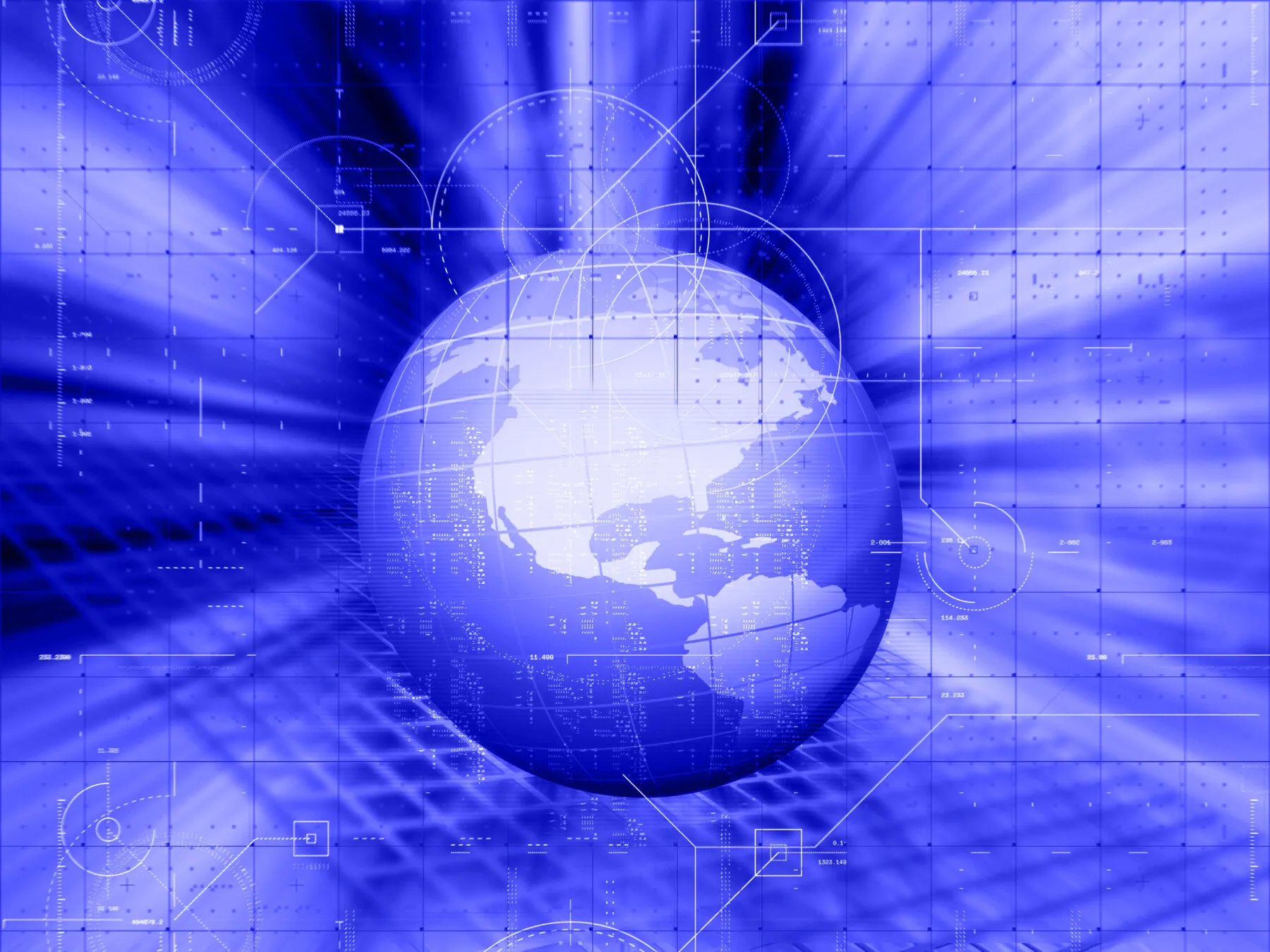Stylised blue globe with a digital grid